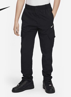 Nike  纯色休闲直筒大童黑色运动裤 FD3239-010