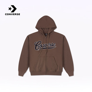 Converse 宽松复古字母拉链连帽拼色卫衣 男款 10026949-A01