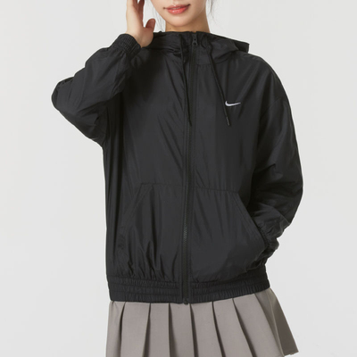 Nike 纯色连帽落肩弹力拉链夹克外套女款 FV6299-010