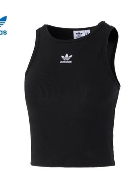 adidas  女子运动休闲圆领修身螺纹无袖运动背心  IW5736