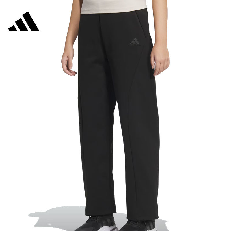 adidas 运动生活系列 纯色直筒休闲舒适针织运动裤 女款 JZ1661