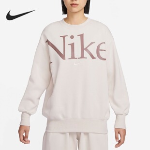 Nike 潮流字母圆领美式休闲薄绒长袖卫衣女款  FN3655-104