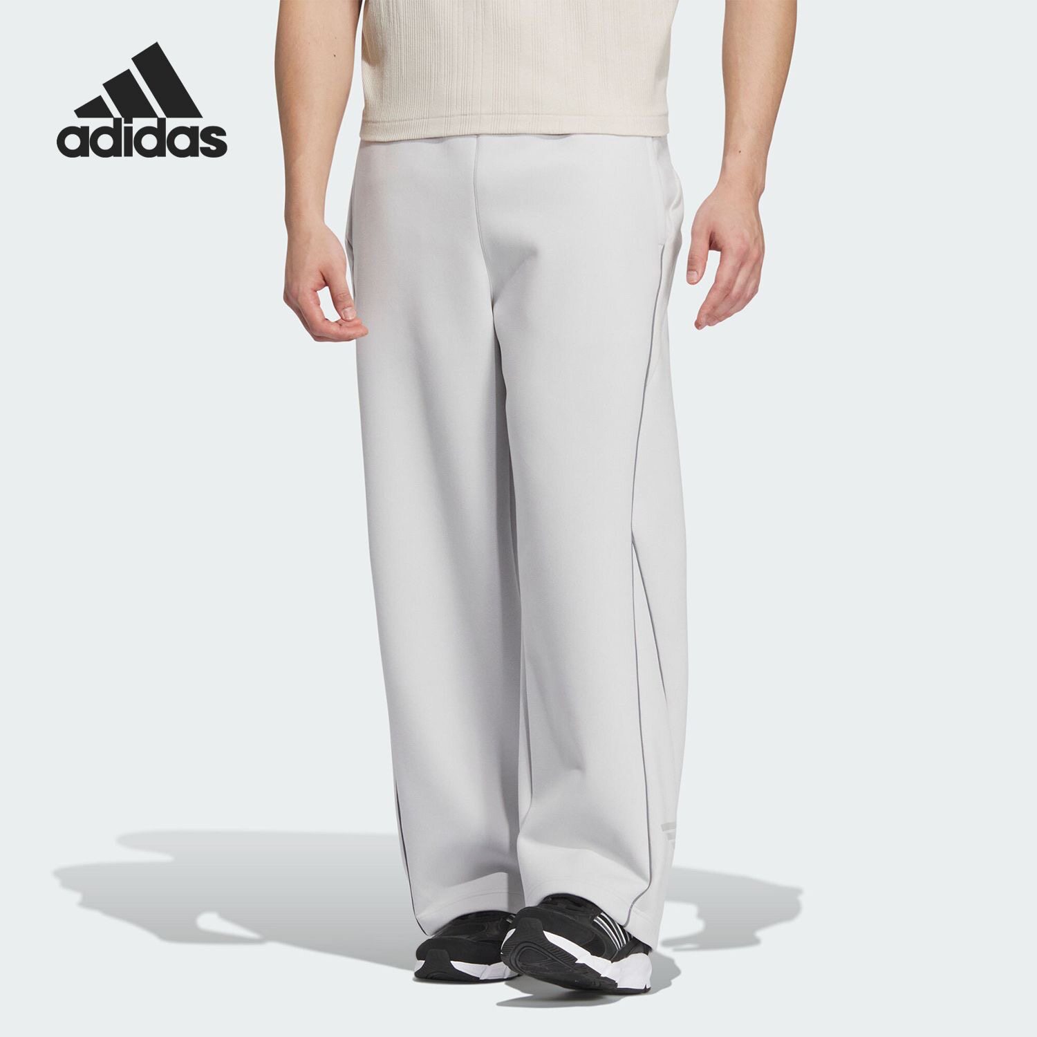 adidas 纯色时尚百搭阔腿宽松休闲裤男款 JI8740