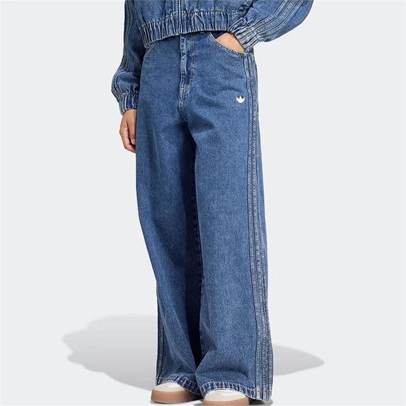 adidas originals Logo刺绣高腰拉链开合阔腿牛仔裤女款 IW5760,运动服/休闲服装,运动长裤,淘宝优惠券,粉丝福利购,淘宝优惠卷