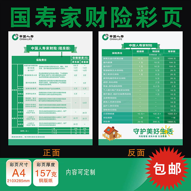 国寿中国人寿保险家财险彩页宣传单DM单广告海报
