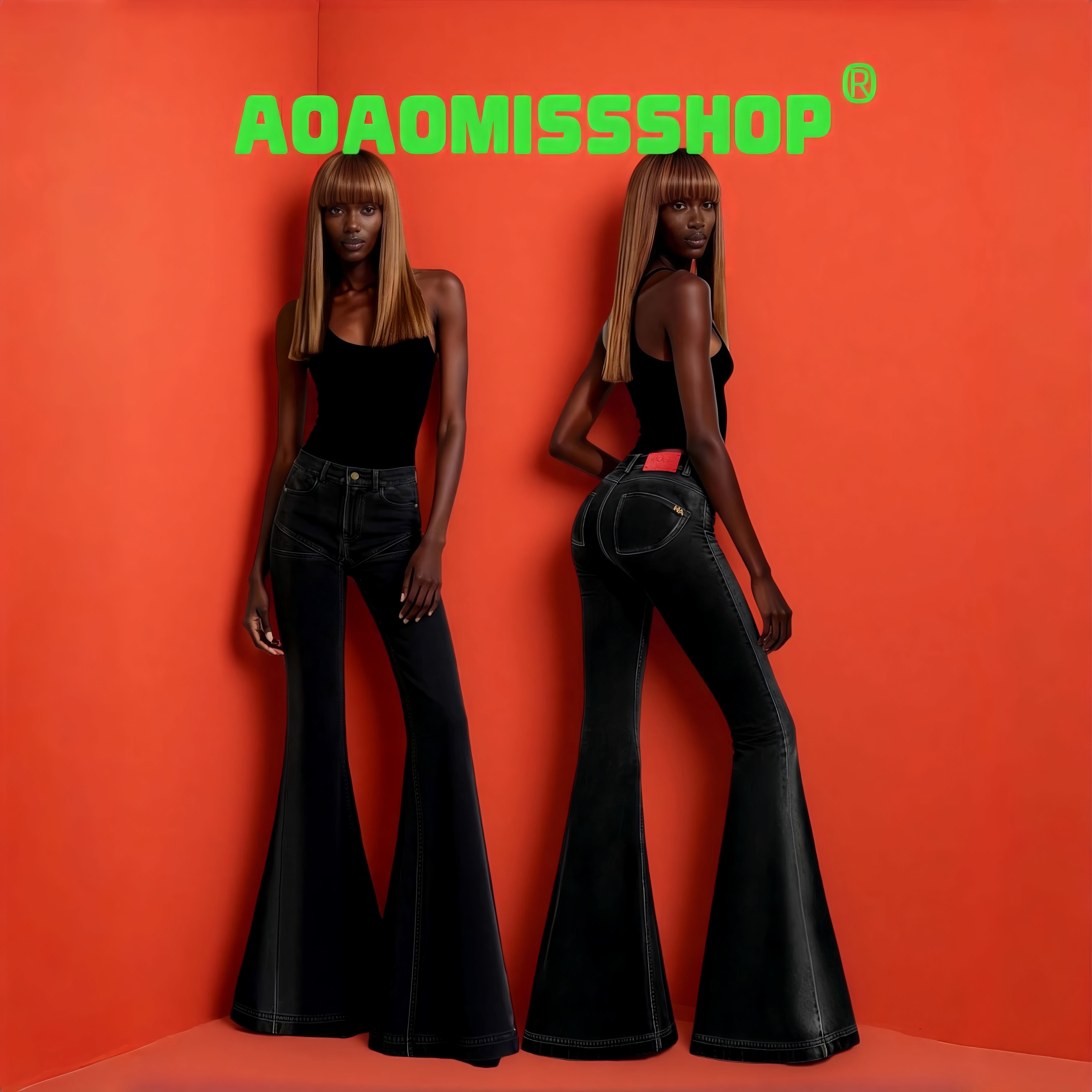 AOAOMISSSHOP鳌鳌家 拽酷Black Jeans黑色牛仔大喇叭裤女2026早春