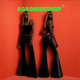女2026早春 Jeans黑色牛仔大喇叭裤 AOAOMISSSHOP鳌鳌家 拽酷Black