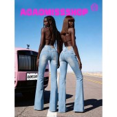 新款 AOAOMISSSHOP夏季 高腰提臀翘臀牛仔裤 3粒扣蜜桃微喇叭