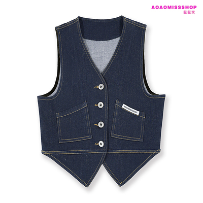 鳌鳌家深蓝色单排扣休闲V领马甲
