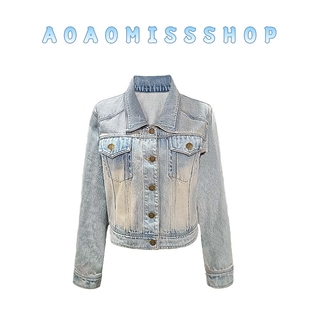 AOAOMISSSHOP 【超浅牛仔上衣】高级感复古浅蓝色外套女2025新款