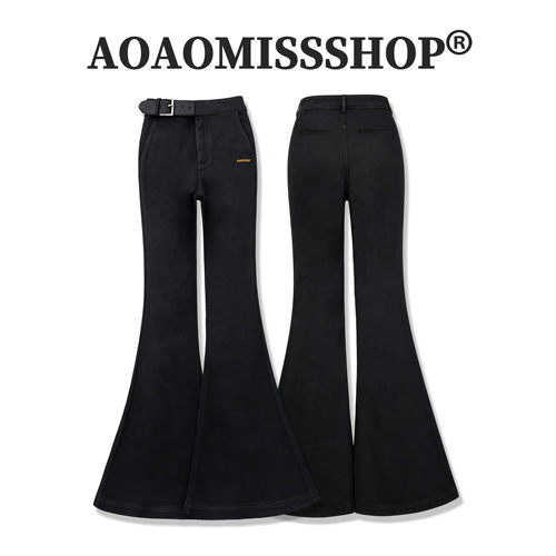 【纯皮腰带大喇叭】AOAOMISSSHOP鳌鳌家美式Solid Black牛仔裤