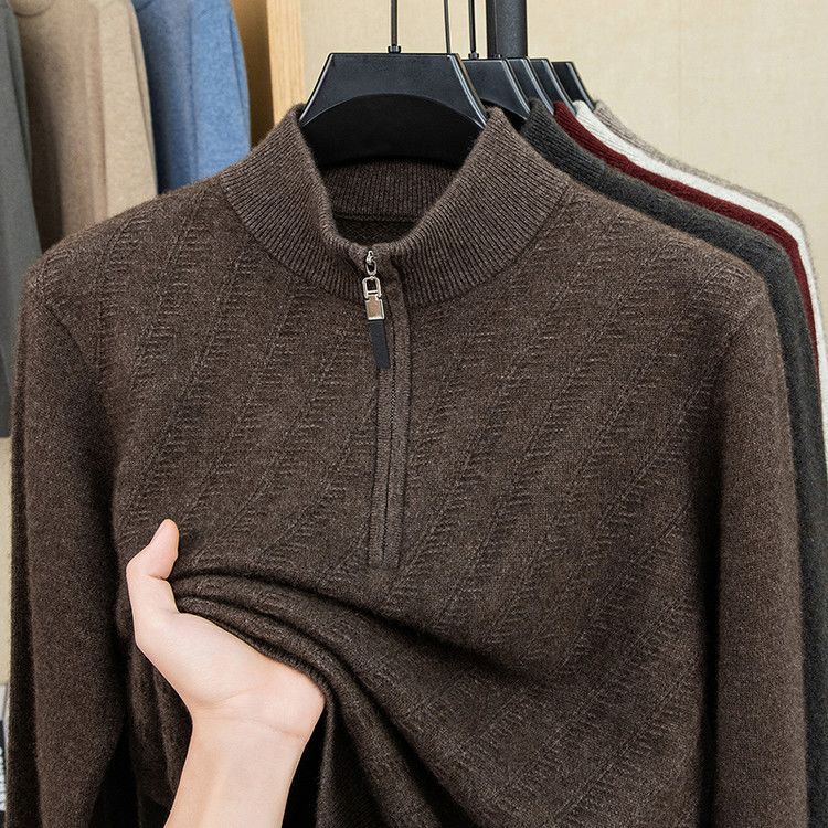 防寒保暖男士厚款牦牛绒衫冬季毛绒衫加肥加大码半高领拉链羊毛衣