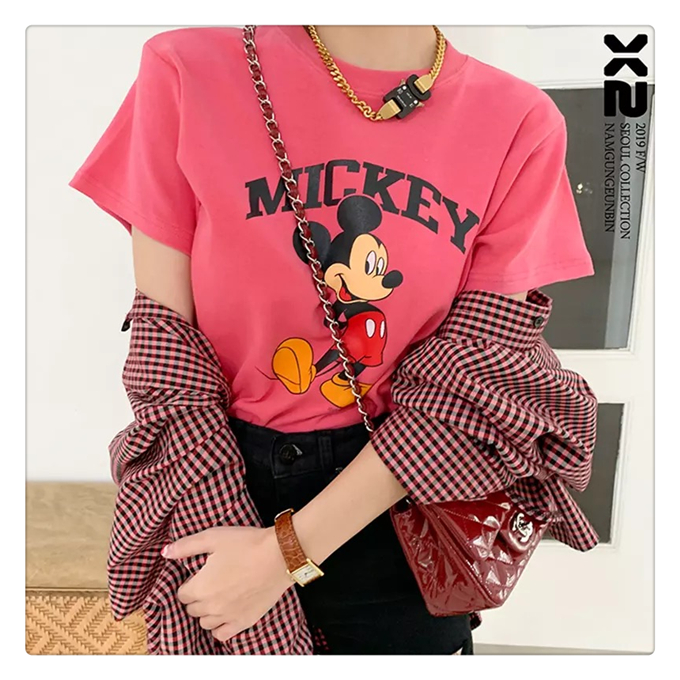 South Korea East Gate 2020 new simple cartoon letter print all round collar loose short sleeve T-shirt