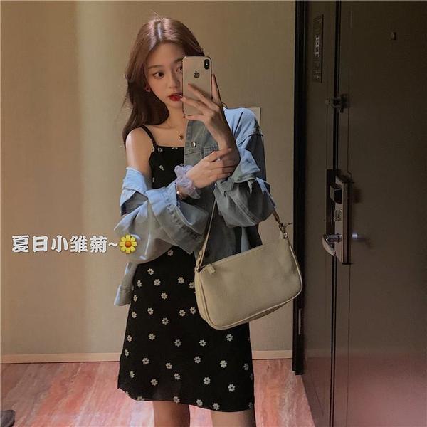 French retro new dress women's summer flower suspender skirt