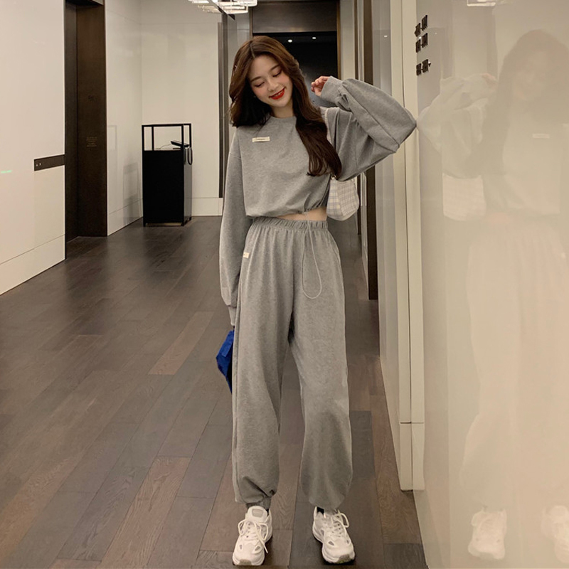 Spring and autumn new style street blowing sports leisure suit women's foreign style age reducing fashion temperament two piece wide leg pants