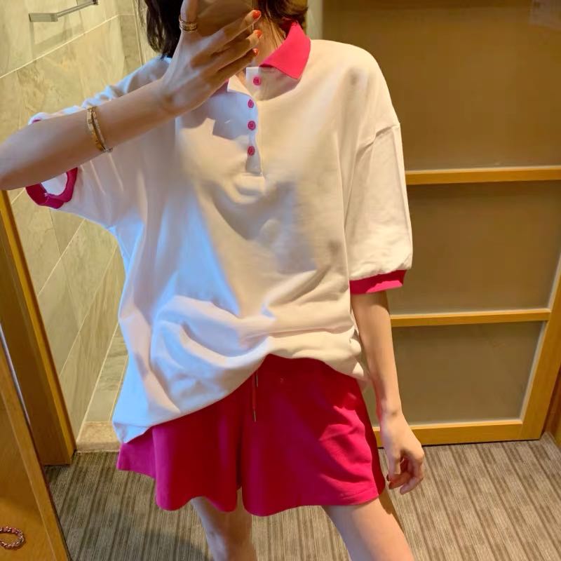 2020 summer Korean version Hong Kong Style loose casual sports suit women polo collar short sleeve shorts wide leg two piece set