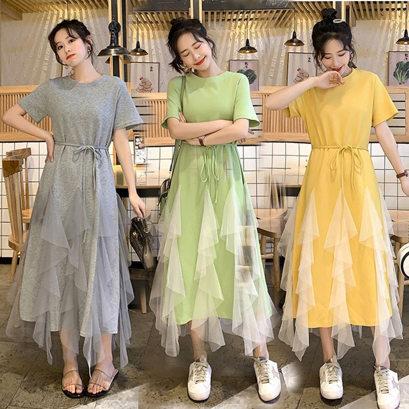 New fairy dress with gentle wind long skirt with thin waist and Platycodon grandiflorum French dress