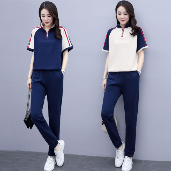 Large size fashion suit women's summer new loose and slim, foreign style, leisure two-piece set, age reducing running sportswear fashion