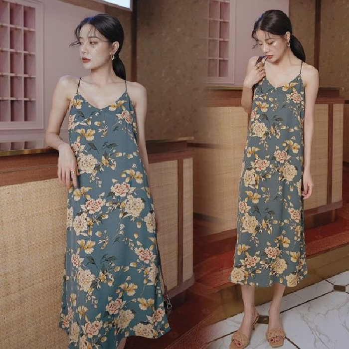 Retro French floral dress summer new foreign style lady's dress