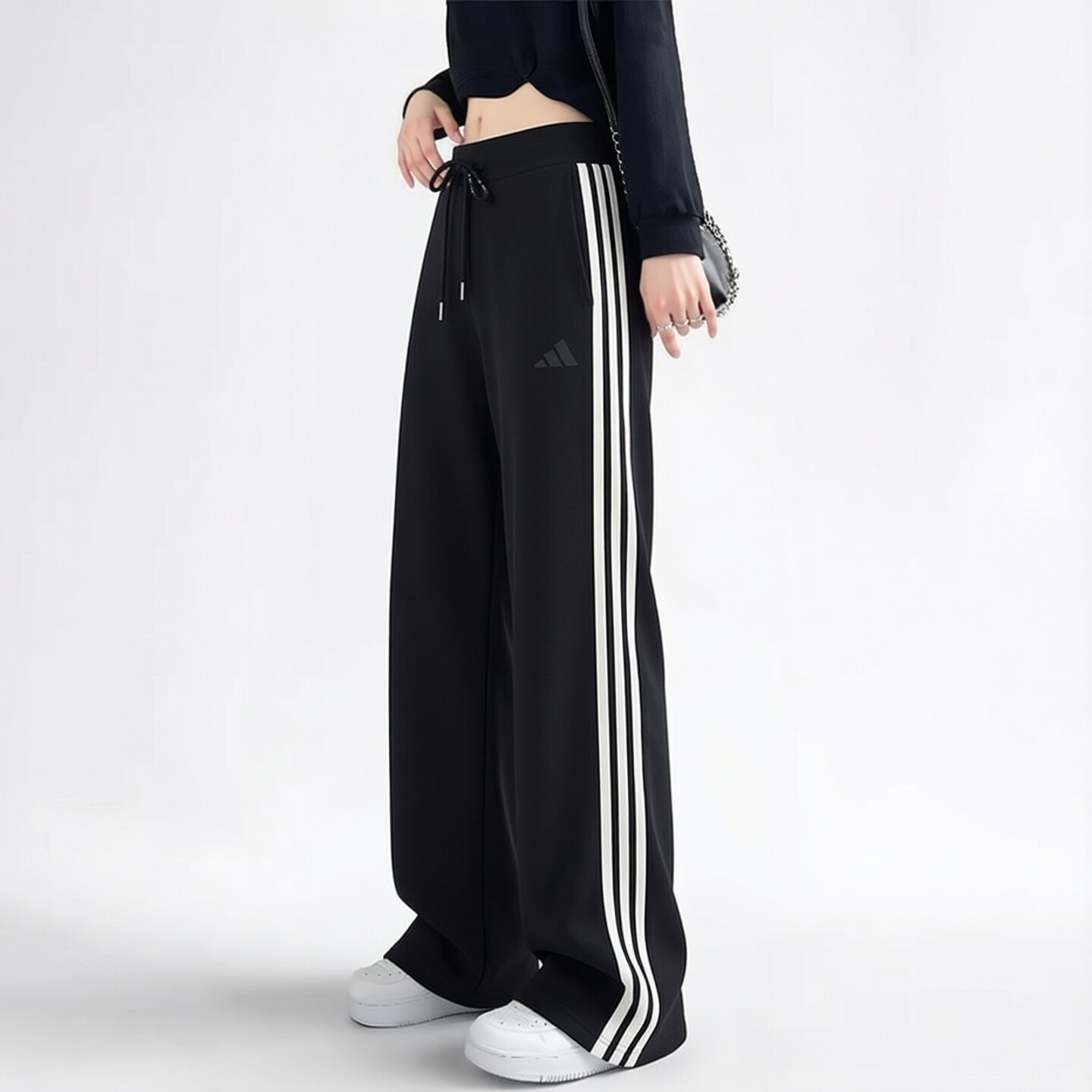Adidas阿迪达斯女士针织长裤秋季新款宽松透气运动复古休闲直筒裤