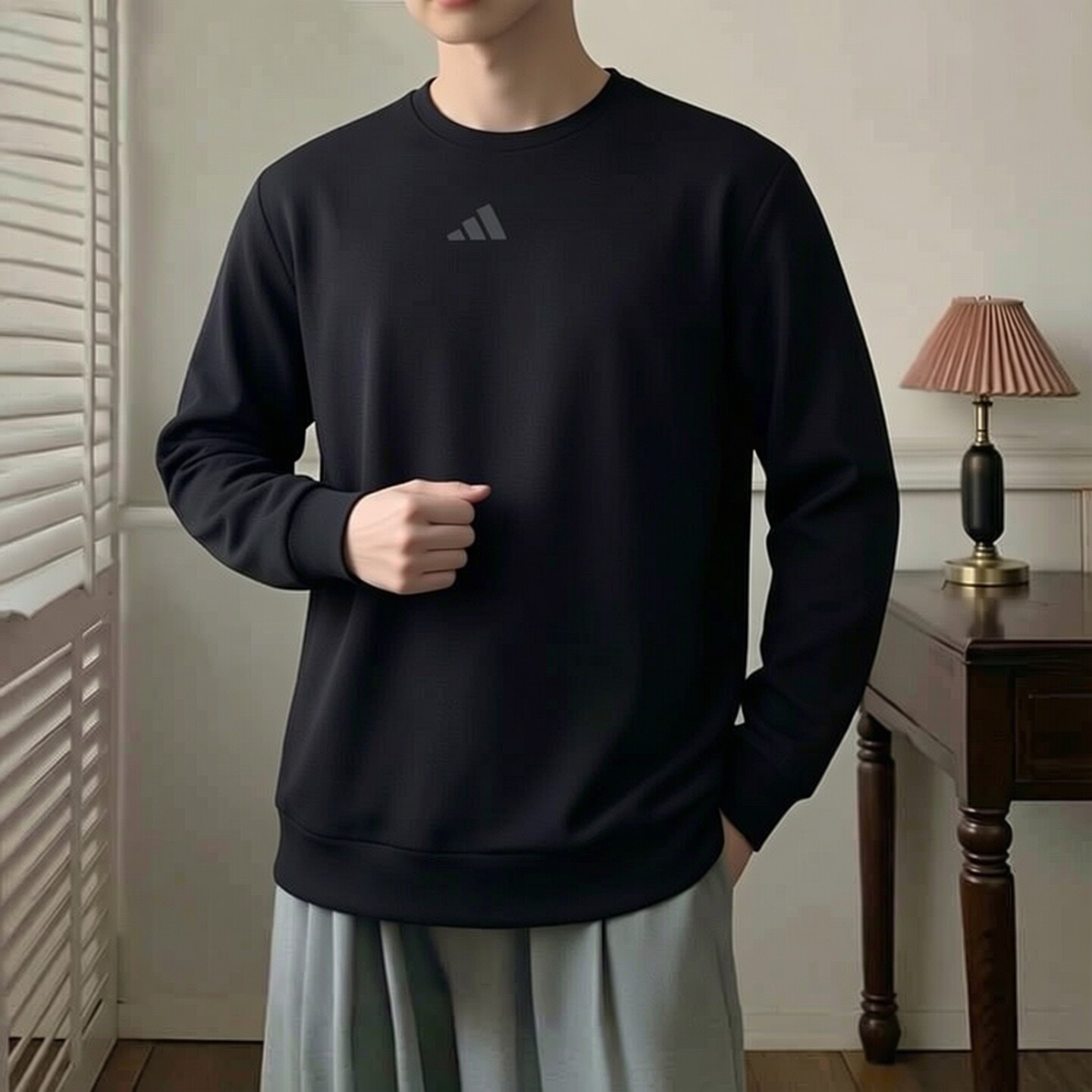 阿迪达斯男装运动服2026春秋款专业训练速干透气圆领休闲套头卫衣