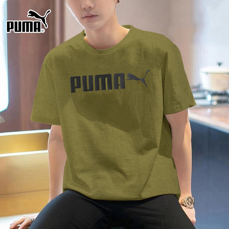 PUMA彪马短袖T恤男2025冬季新款军绿色运动服休闲透气半袖691338