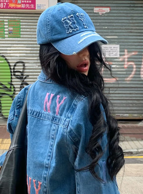MLB短款女装2025新款NY满标老花牛仔外套运动女士夹克3FDKM0321
