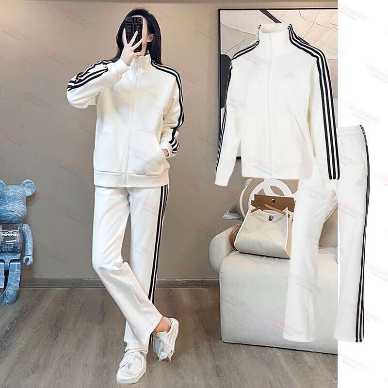 阿迪达斯三条纹套装女2025夏季新款运动服立领夹克外套直筒长裤子