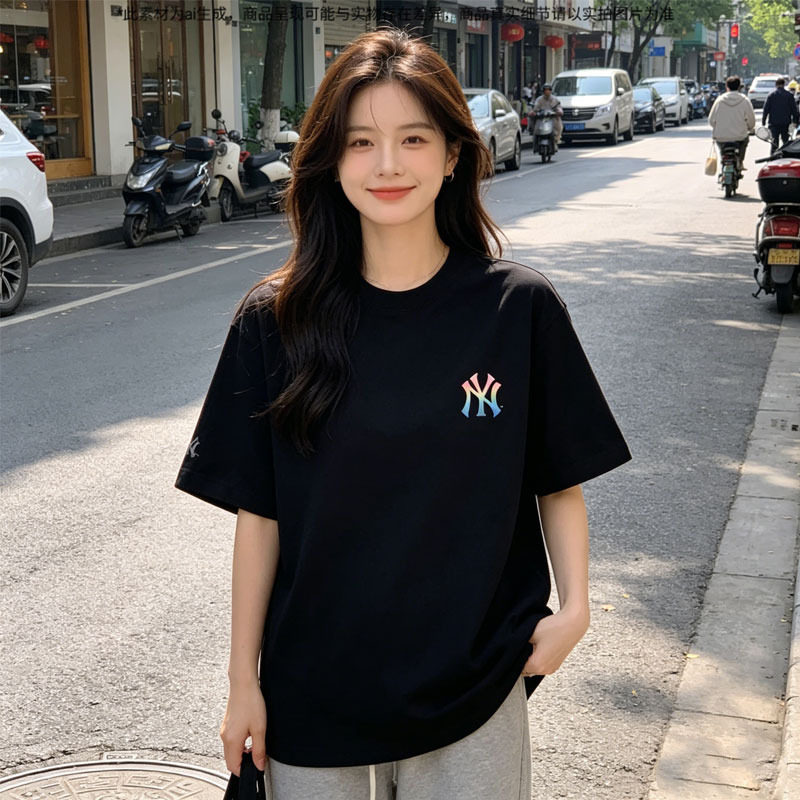 MLB女短袖T恤夏季新款官方正品休闲跑步上衣透气运动半袖黑色T恤图片