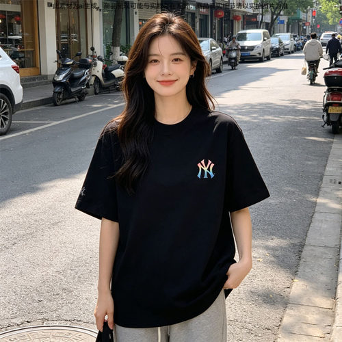 MLB女短袖T恤夏季新款官方正品休闲跑步上衣透气运动半袖黑色T恤