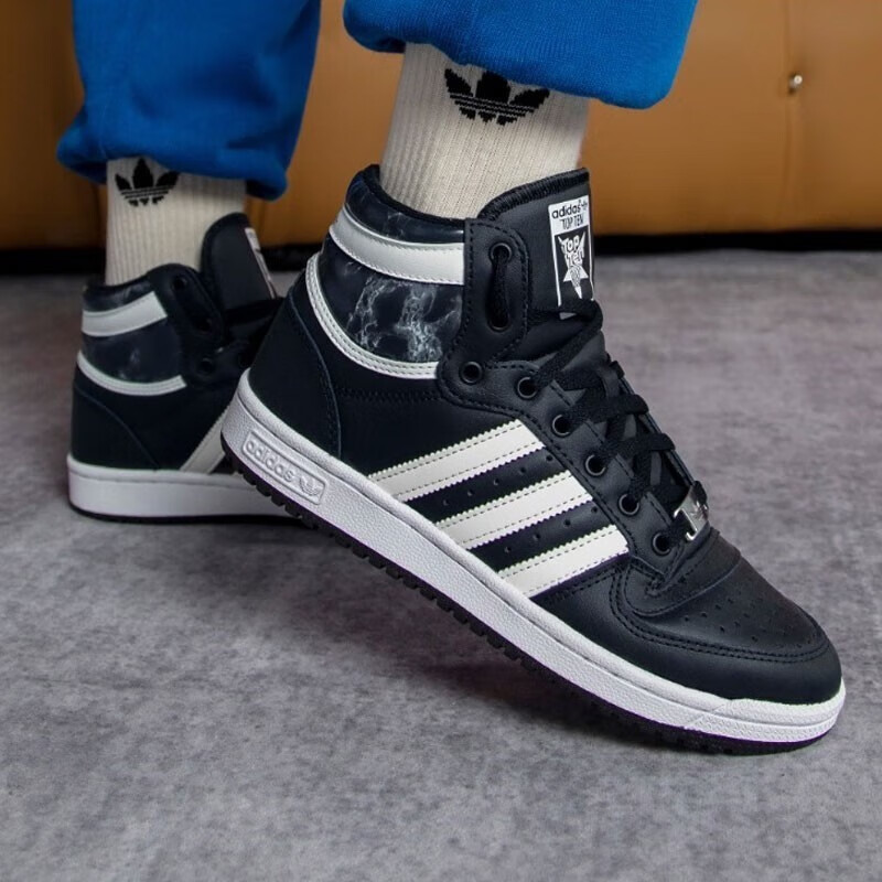 阿迪达斯三叶草高帮板鞋男鞋2024新款女鞋黑色休闲鞋复古运动鞋