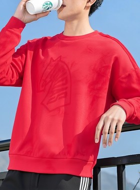 Adidas阿迪达斯红色加绒保暖卫衣马年新年款本命年上衣男款KE4069