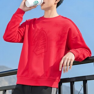 Adidas阿迪达斯红色加绒保暖卫衣马年新年款本命年上衣男款KE4069