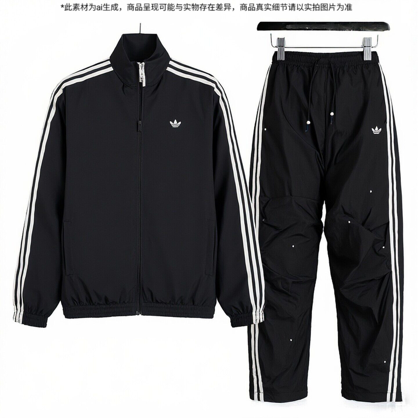 阿迪达斯三叶草男女款套装2026新款三条纹夹克外套宽松长裤运动服