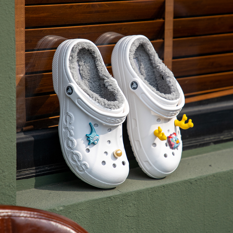 卡骆驰官方男女鞋贝雅暖棉洞洞鞋2024冬季新款加绒外穿拖鞋205969