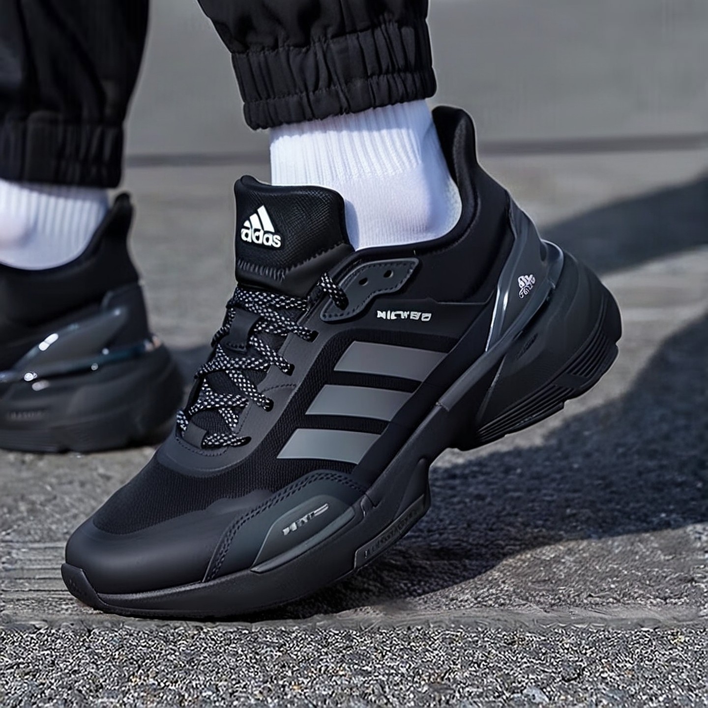 阿迪达斯官方正品男鞋2025冬新款黑色健步运动鞋轻便减震跑步鞋子