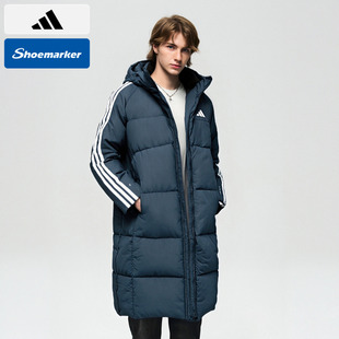 Adidas阿迪达斯蓝色长款羽绒服男款25冬季新款高含绒量羽绒外套