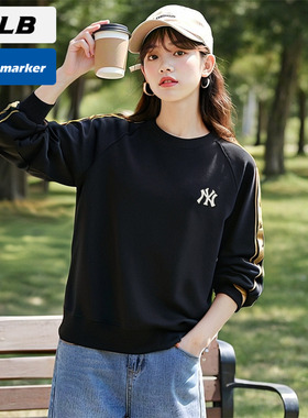 MLB官方NY黑色套头衫2025冬季新款男女装宽松运动服卫衣3AMTM0954