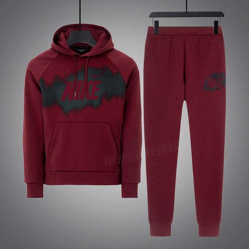 耐克官方正品红色加绒运动套装男