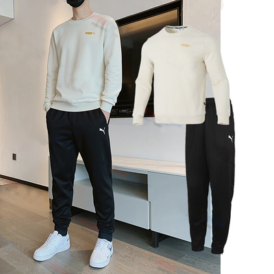 PUMA彪马加绒卫衣男套装2025冬季新款休闲套头衫运动长裤子两件套