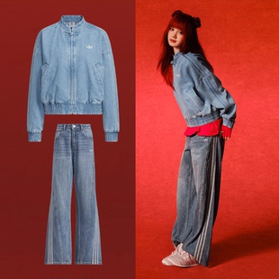 阿迪達(dá)斯三葉草新中式 套裝 闊腿直筒長(zhǎng)褲 牛仔外套夾克女蛇年新年款