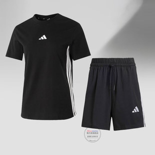 短裤 休闲透气T恤宽松五分裤 短袖 26春新款 两件套 套装 阿迪达斯女装
