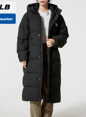 MLB长款NY黑色羽绒服2025冬季新款男女装保暖外套运动服3ADJV4056