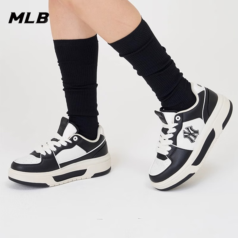 MLB官方黑白板鞋女鞋NY男鞋2025新款运动鞋厚底休闲鞋3ASXCLS4N