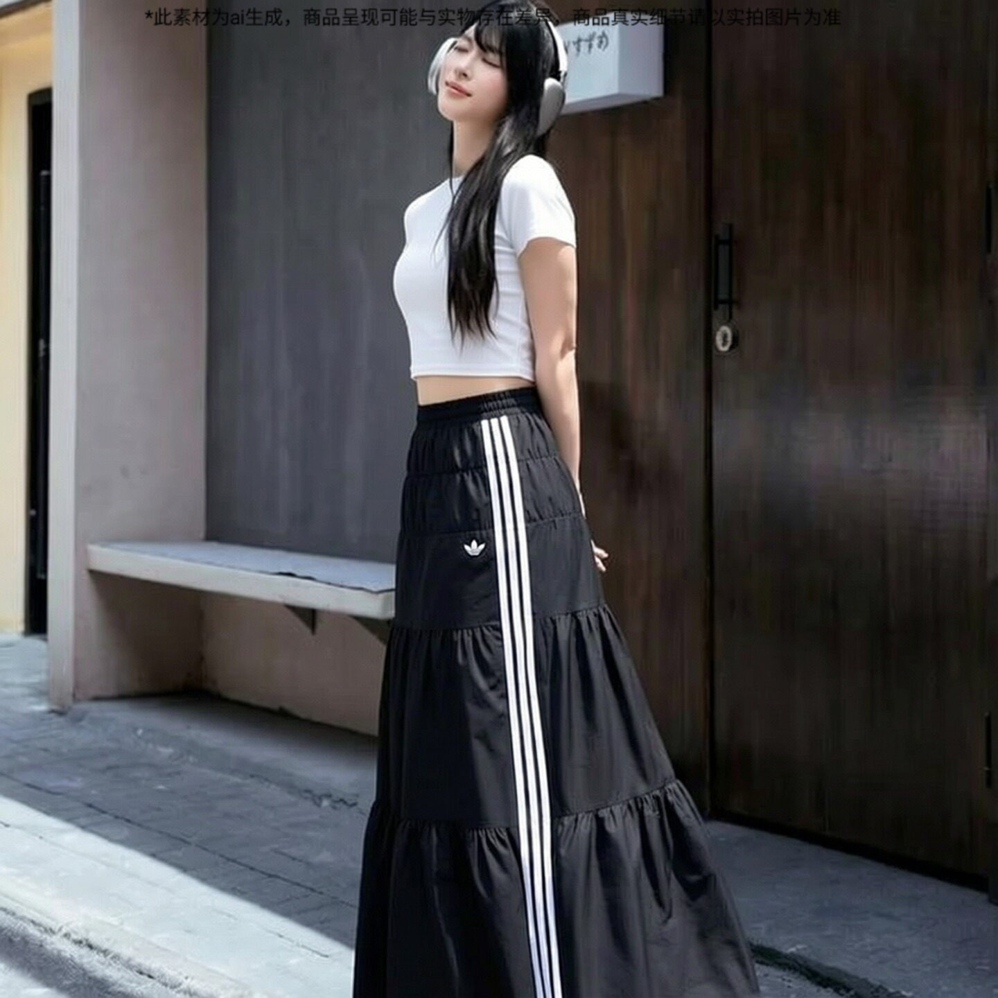 Adidas阿迪达斯三叶草女士裙子2026新款女长裙半身裙透气蛋糕裙