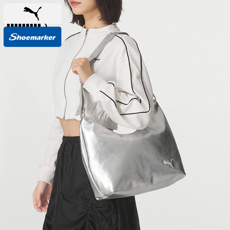 PUMA彪马女子拎包新款通勤休闲单肩包亮银色复古手提包092377-01