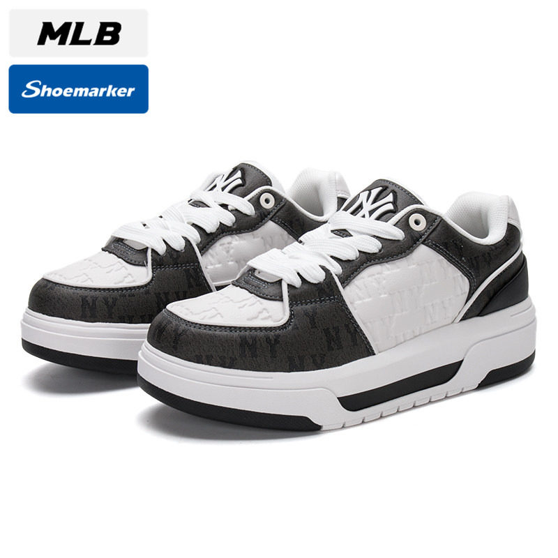 MLB男女鞋NY老花板鞋厚底休闲鞋2025新款黑白拼接运动鞋3ASXCMN4N
