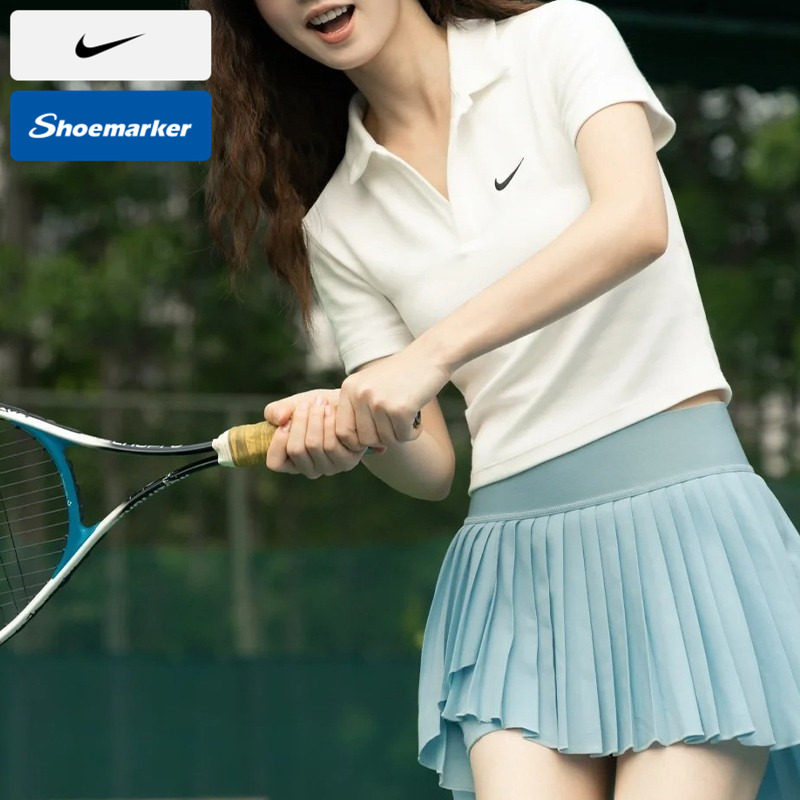 Nike耐克女款短袖T恤新款运动网球服短款修身羽毛球服透气POLO衫