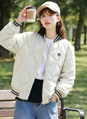 MLB羽绒服男女装2025冬季新款运动服保暖棒球领夹克外套3ADJV4156