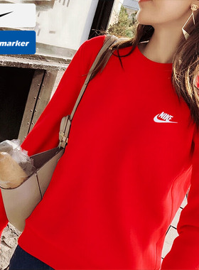 NIKE耐克官方正品套头衫女装马年新款本命年红色圆领卫衣FN3889